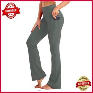 High Waist Bootcut Yoga Pants Tummy Control Side Pockets Workout Flared